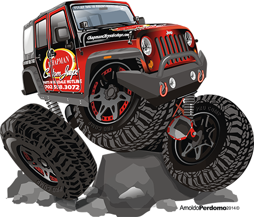 cartoon rendering of a red jeep